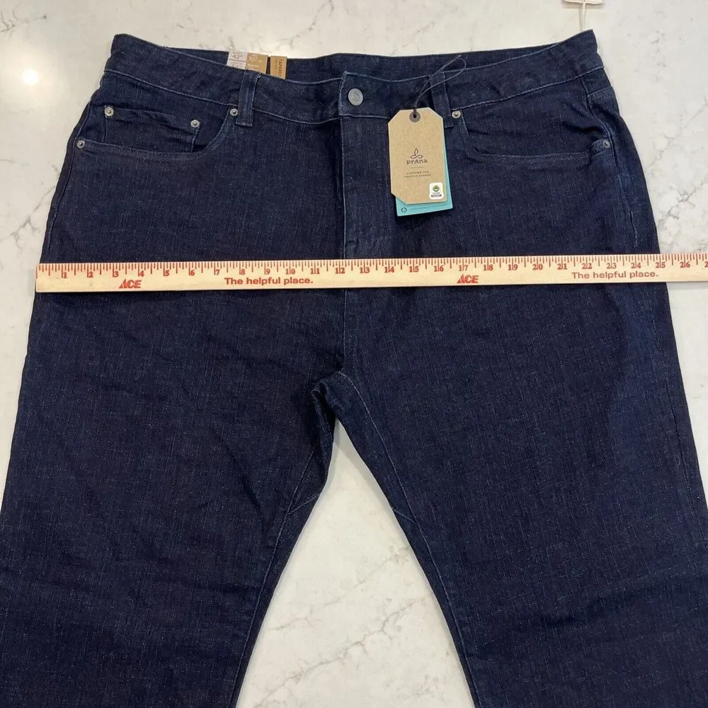 Prana Hillgard NEW Jeans Mens 42x34 Blue Dark Rinse Tapered Leg Slim Fit Organic